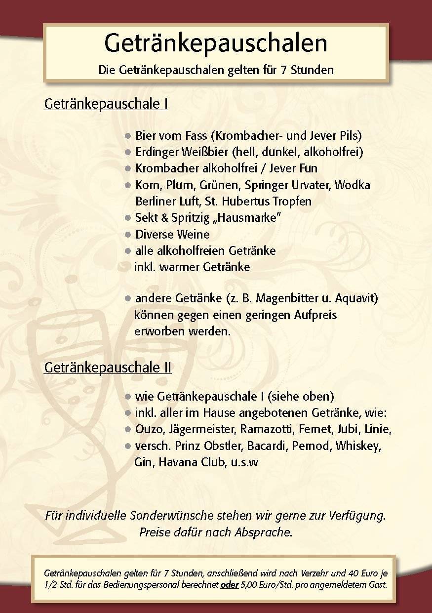 Köhncke's Hotel Getränkepauschalen Köhncke's Hotel Getränkepauschalen